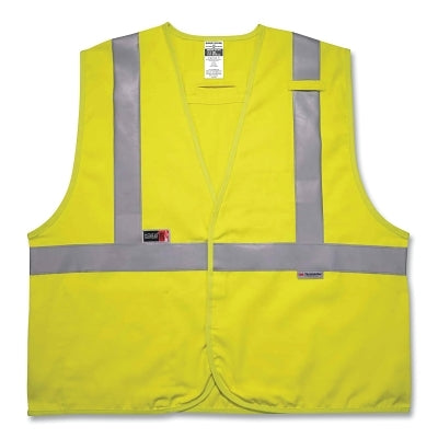 GloWear Flame Resistant Safety Vest, 8261FRHL, Modacrylic, Class 2, Type R, 2 Pockets, Reflective Tape, Large/X-Large, Lime