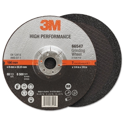 3M 051125-87451 Silver Depressed Center Grinding Wheel, 7 in dia, 1/4 in, 7/8 in Arbor, 36 Grit, Precision Shaped Ceramic