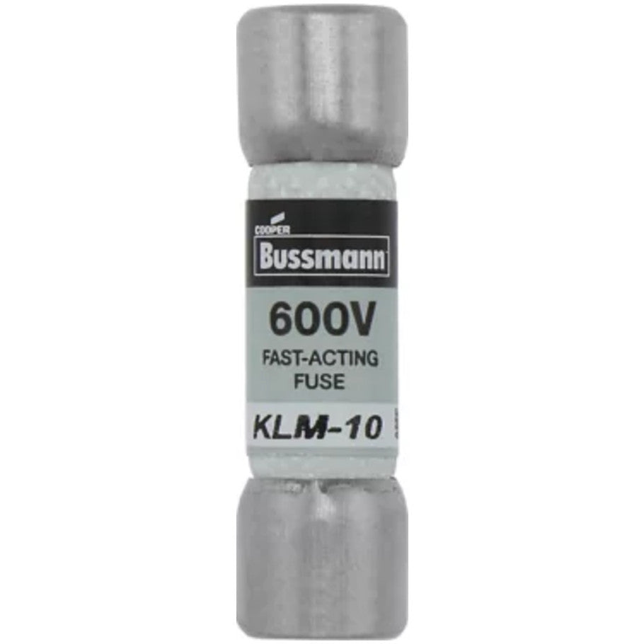 KLM Series Fast Acting Supplemental Fuse, Melamine Tube, 10A, 600V ac/dc, 13/32 x 1-1/2 in., Color Code Black