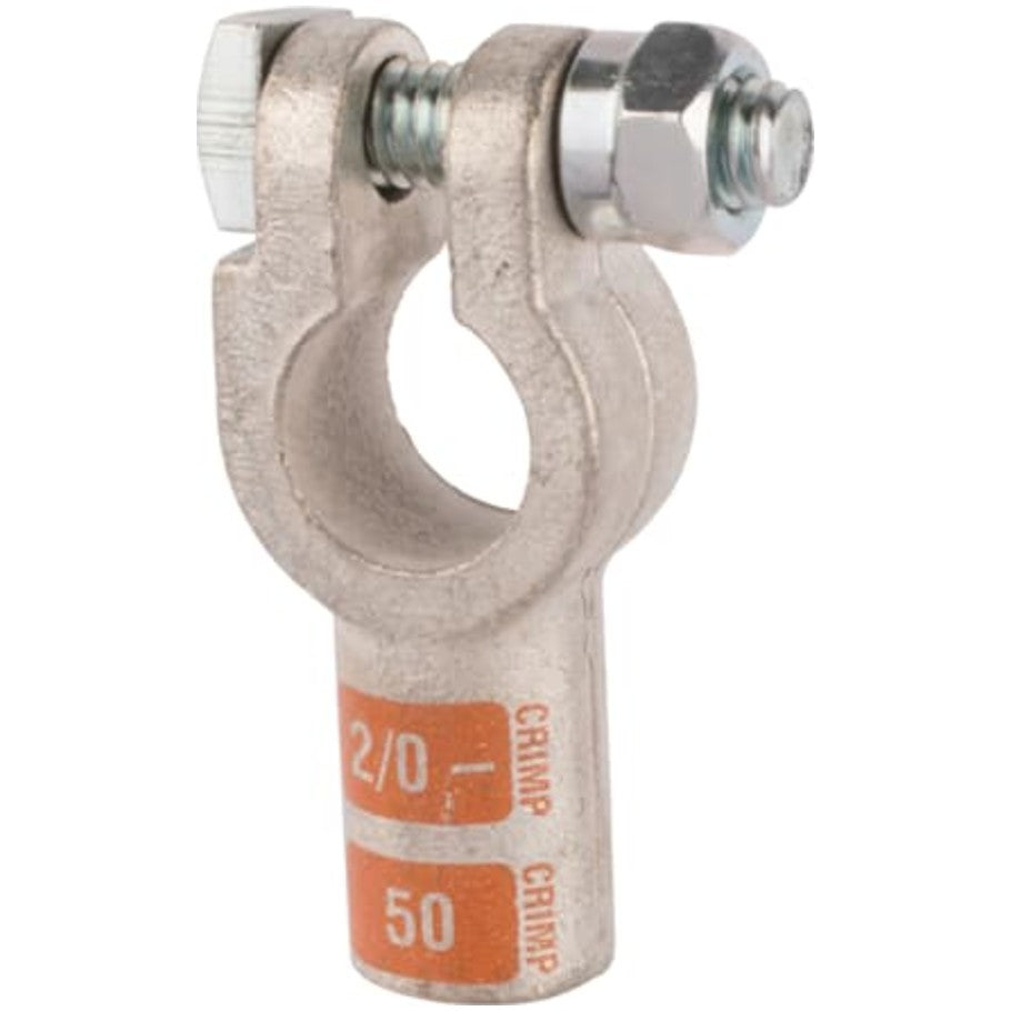 Heavy Duty Battery Connector, Copper Tin-Plated Straight for Positive Post using 2/0 Gauge Battery Cable, Die Color Code Orange