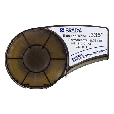 BMP21 Series PermaSleeve Heat Shrink Polyolefin Wire Marking Sleeve, 7 ft L x 0.235 in W, Black on White