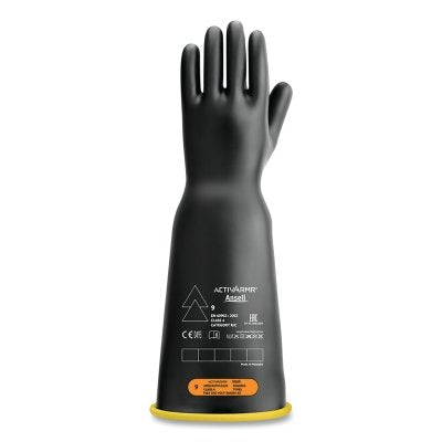 RIG Electrical Insulating Gloves, 18 in L, Class 4, Size 11, Black/Yellow, Bell Cuff