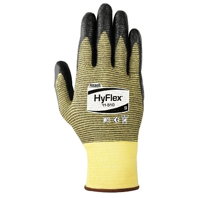 11-510 Nitrile Palm Coated Gloves, Size 9, Yellow/Black