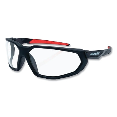 Hyperguard Safety Glasses, Clear, Polycarbonate, Anti-Fog, Black Full Frame, Red Temple