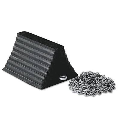 Wheel Chock, 8 in W, 10 in L, 6 in H, Rubber, w/12 ft Chain, Black