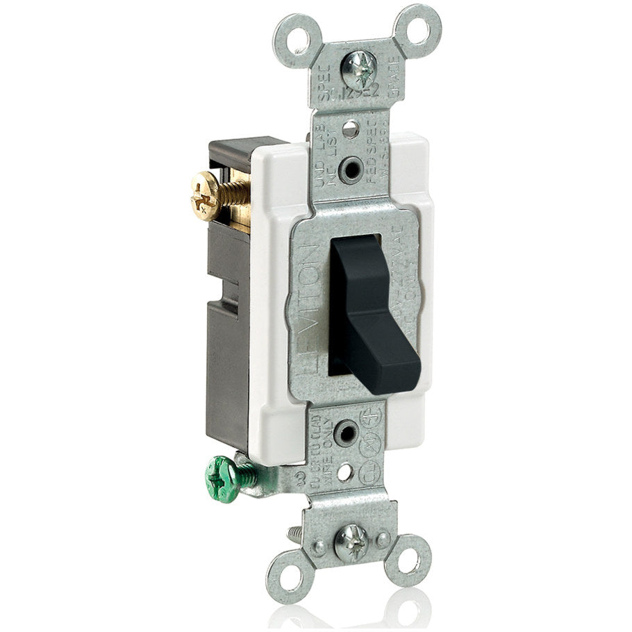 Heavy Duty Spec Grade Toggle AC Quiet Switch, 3-Way, 20A, 120/277V, Side Wired, Black