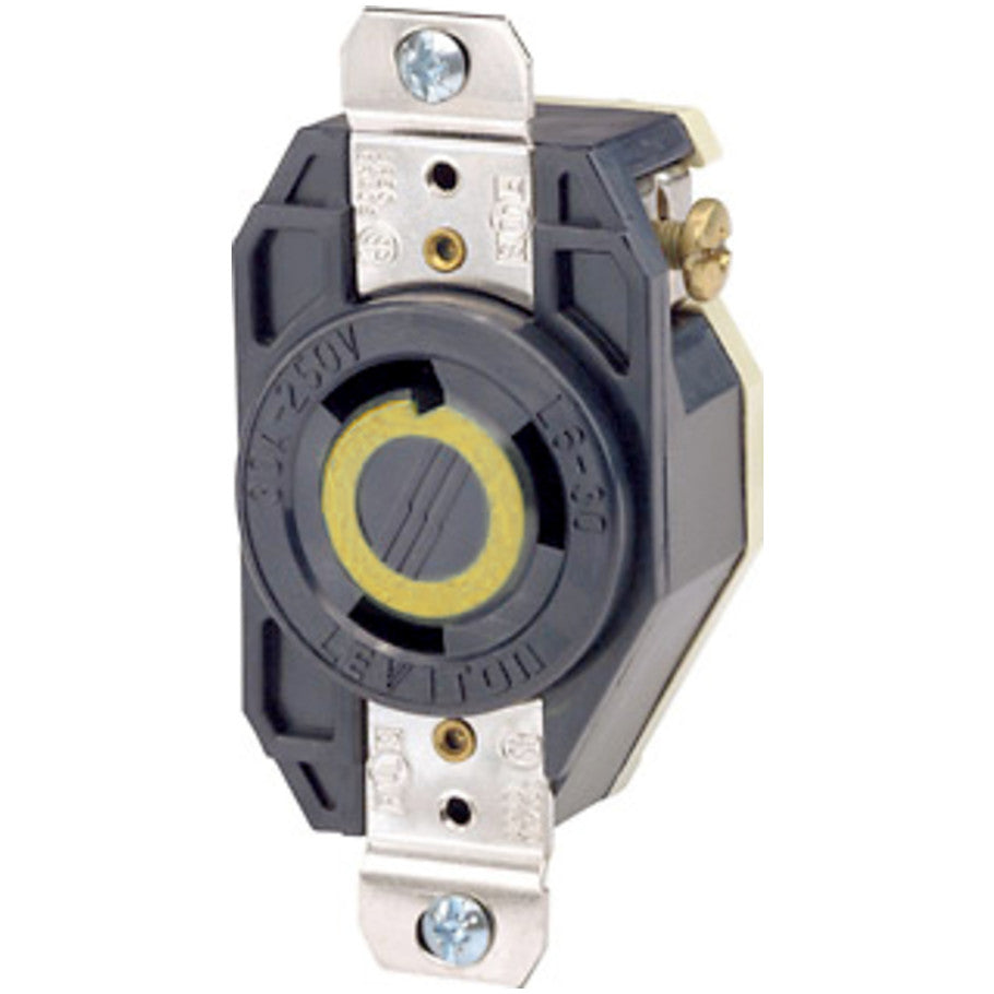 Black and White V-O-MAX Flush Locking Receptacle, 30A, 125V, 2P3W, Nylon, Single