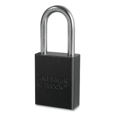 Anodized Aluminum Safety Padlock, 1/4 in dia, 1-1/2 in L, 25/32 in W, Black, Keyed Different