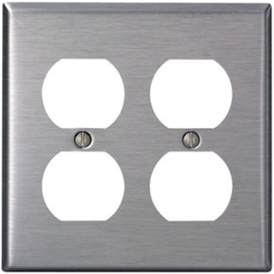 Wall Plate, Duplex Receptacle, 2-Gang, 302 Stainless Steel