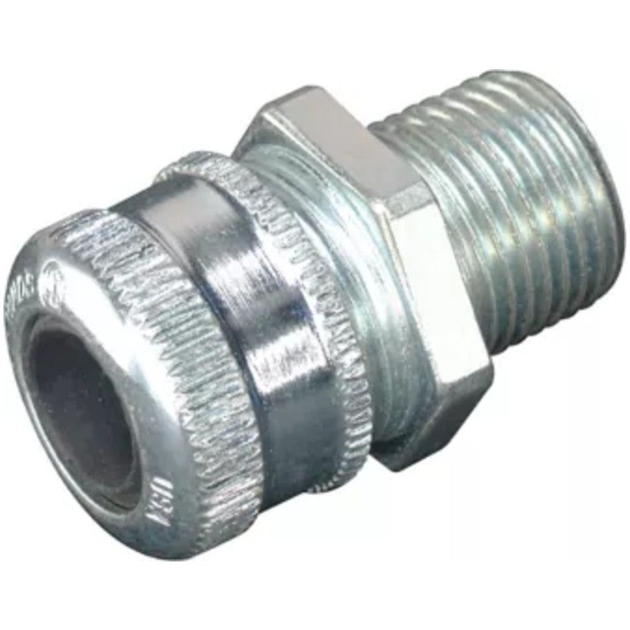 Cord Connector, Feraloy Iron Alloy, Straight, Tray Cable and Flexible Cord, 2.188 to 2.5 in., 3 in.
