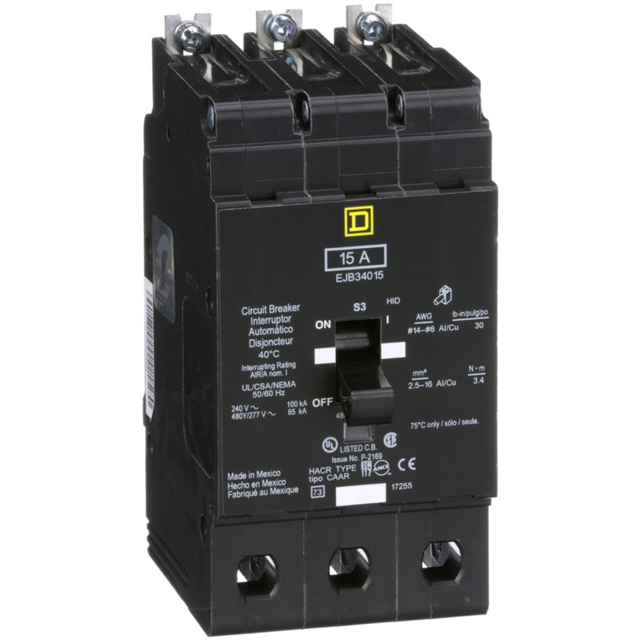 Mini circuit breaker, E-Frame, 15A, 3 pole, 480Y/277VAC, 100kA max, bolt on  TAA