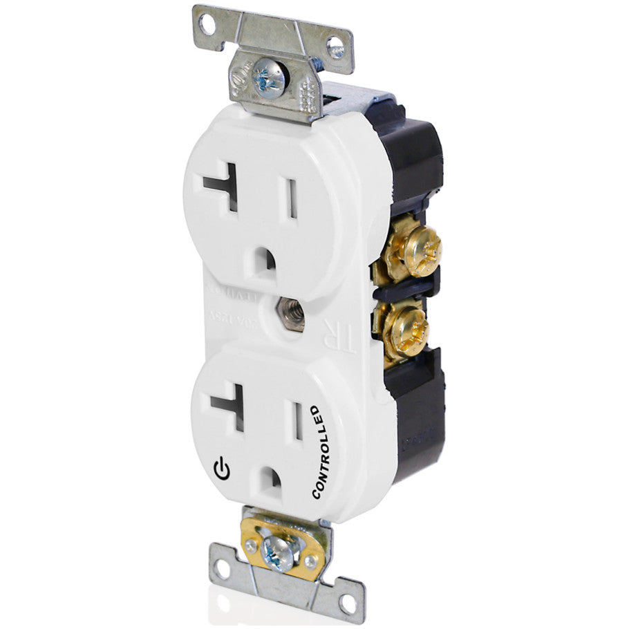 Duplex Receptacle, Tamper-Resistant, NEMA 5-20R, Self Grounding, Commercial Spec Grade, 2-Pole, 3-Wire, White