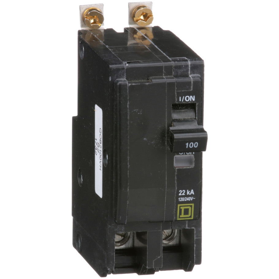 QOB Miniature Circuit Breaker, High Interrupting Capacity, Bolt On, 2 Pole, 100A, 120/240 Vac, 22kA