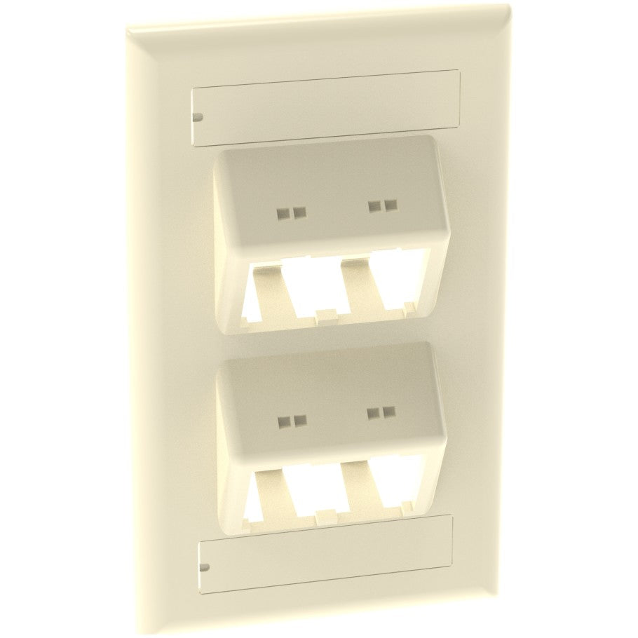 Mini-Com Classic Series Sloped Faceplates With Labels/Label Cover, 4-Port, Electric Ivory