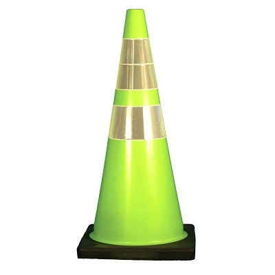 DW Series Traffic Cone, 28 in H, 7 lb PVC, Lime/Black Base, Reflective Collar