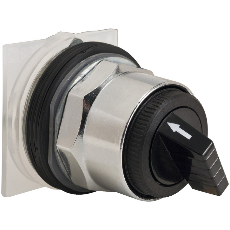 Selector switch head, Harmony 9001K, metal, standard handle, black, 30mm, 2 positions, Cam D, stay put