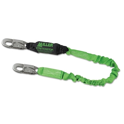 StretchStop Lanyard with SofStop Shock Absorber, 6 ft L, Anchorage Connection, 1 Leg,Green