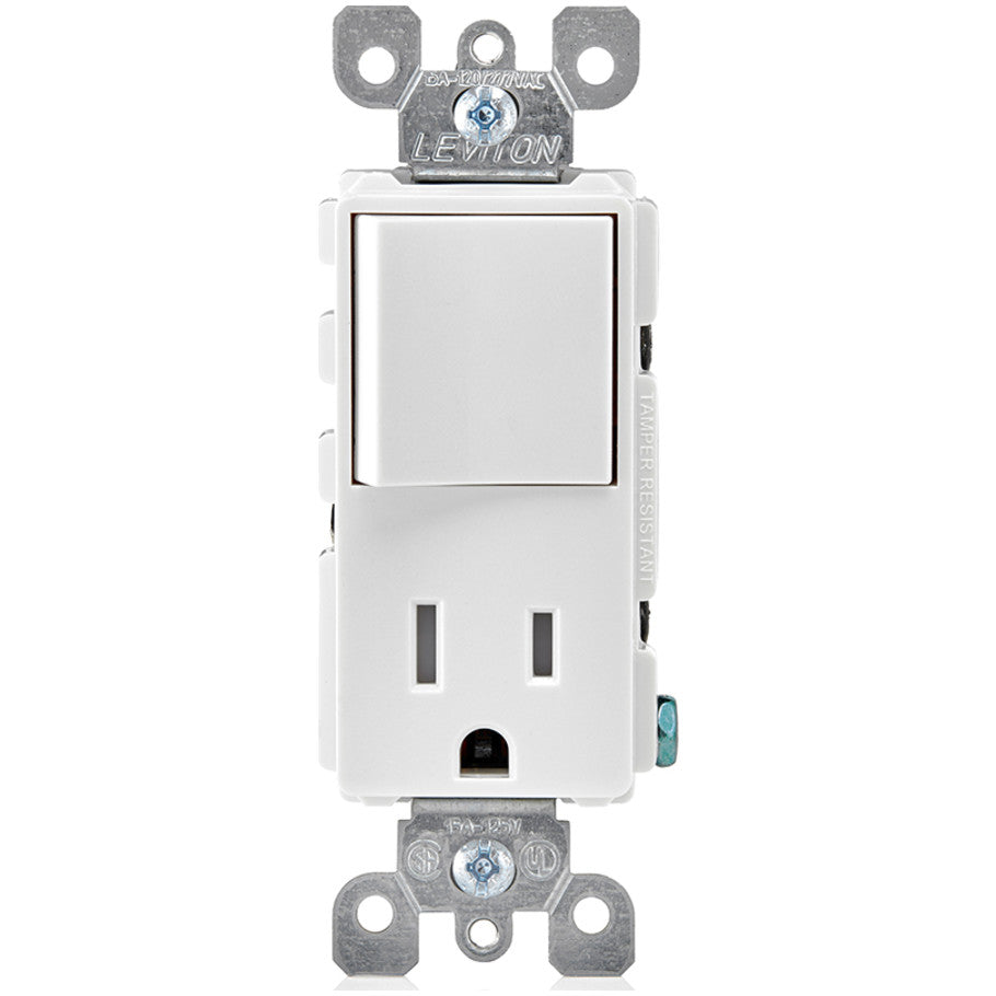 Decora Combination 1-Pole Switch and NEMA 5-15R Receptacle, 15A, 120V, White