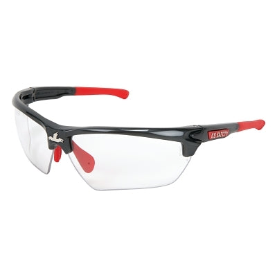 Dominator DM3 Safety Glasses, Polycarbonate Clear Lens, MAX6, Gun Metal Polycarbonate/Red TPR