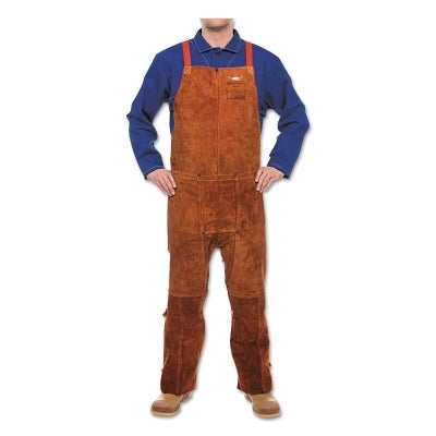 Leather Split Leg Bib Apron, 24 in W x 36 in L, Side Split Cowhide, Lava Brown