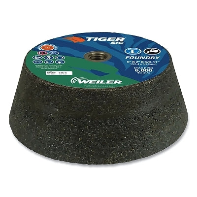 Weiler Tiger Flaring Cup Wheel, 6 in/4-3/4 in dia x 2 in T x 5/8 in-11 Arbor, 1-1/2 in Rim, 16 Grit, SiC, Type 11, 5 EA/BX
