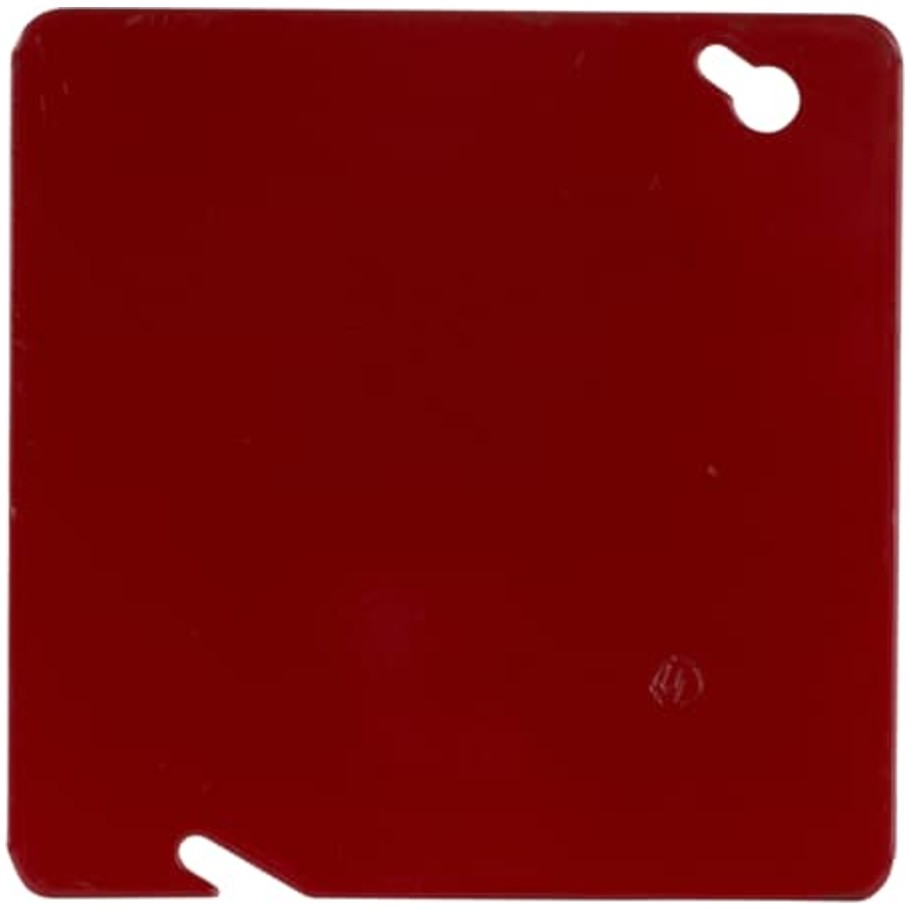 4-11/16 in. Square Box Cover, Steel, Flat, Blank, Red