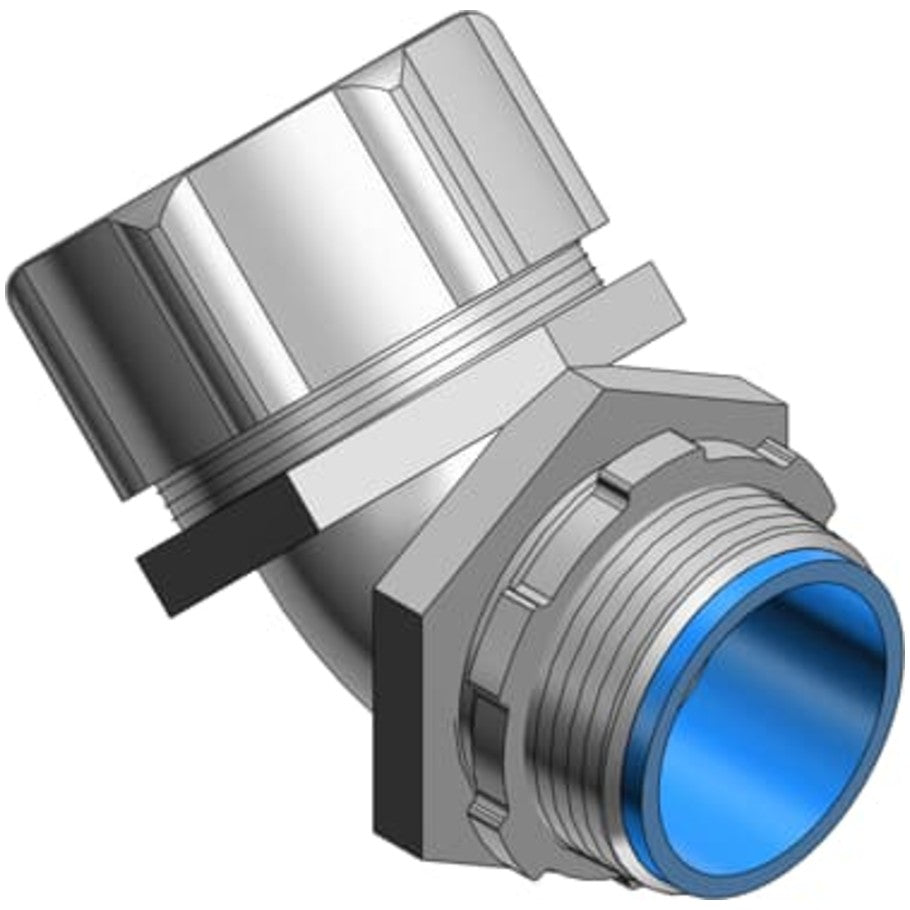 53 Series Liquid Tight Connector, Malleable Iron, 45  176;, Flexible Metal Conduit, Insulated Throat, 3/8 in.