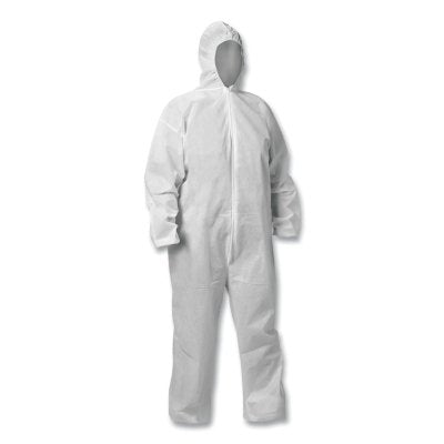 KGA20 Lightweight Coverall, Hooded, Zip Front, Elastic Wrists and Ankles, White, Large