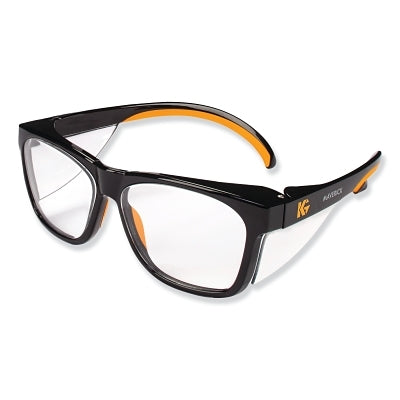 Maverick Safety Glasses, Clear Polycarbonate Anti-Glare Lens, Black/Orange Frame