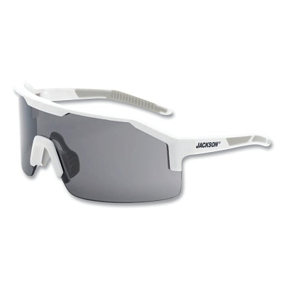 Maxview+ Safety Glasses, Smoke, Polycarbonate, Anti-Fog, Anti-Scratch, White Half Frame, Gray Temple