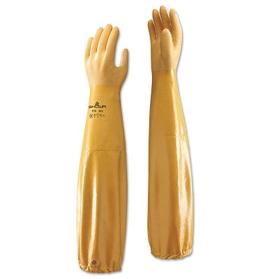 772 Nitrile Gloves, Gauntlet Cuff, Cotton/Polyester Lining, Large, Yellow, 20 mil
