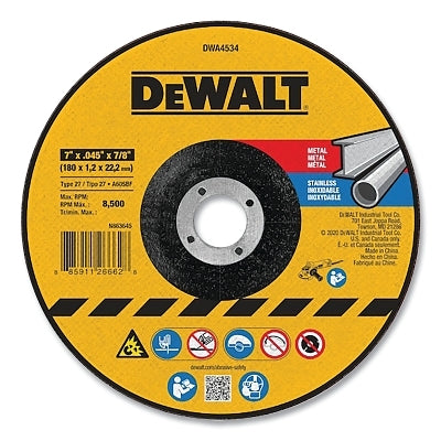 Cutting Wheel, Type 27, 7 in dia x 0.045 in Thick x 7/8 in Arbor, Aluminum Oxide