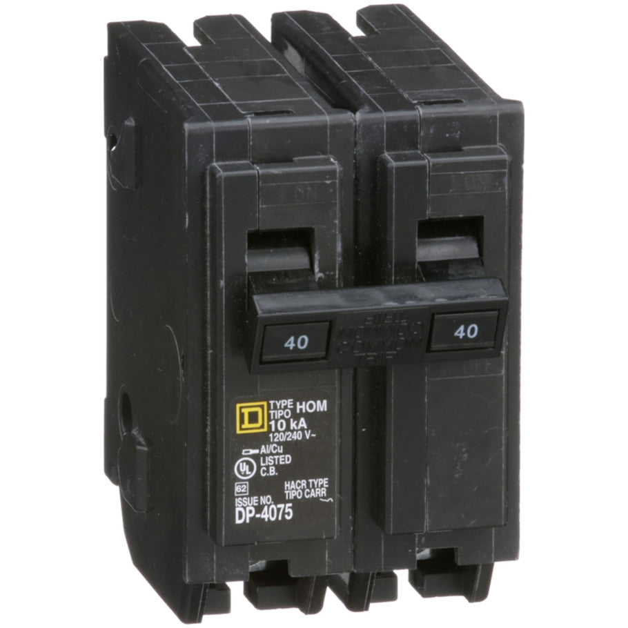 Homeline Circuit Breaker, Plug-In, 10kA, 120/240 Vac-Common Trip, 2-Pole, 40A