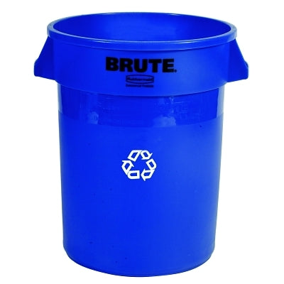BRUTE Round Recycling Container without Lid, 32 gal, Polyethylene, Blue, Recycle Symbol