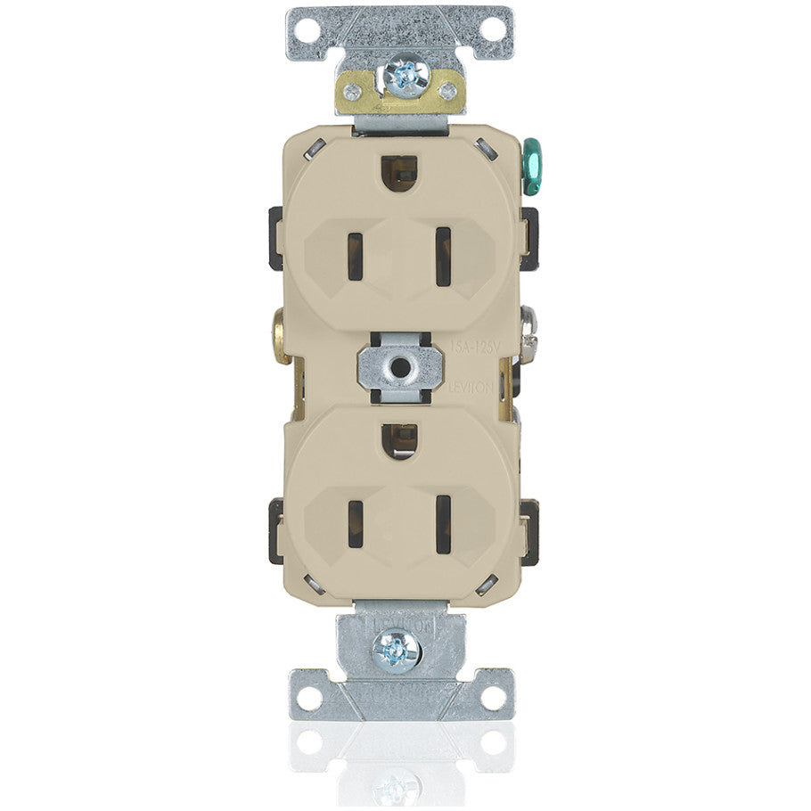Straight Blade Duplex Receptacle, Narrow Body, 15A, 125V, 2P3W, NEMA 5-15R, Self-Grounding, Back and Side Wired, Ivory