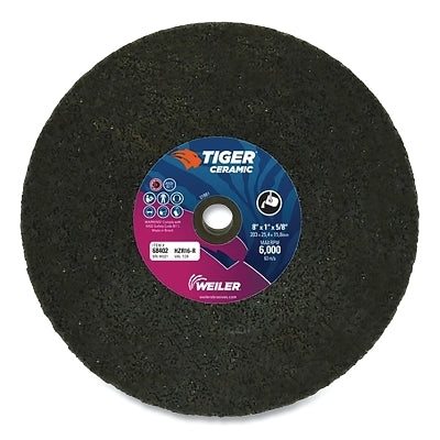 Tiger Snagging Wheel, 8 in dia x 1 in Thick x 5/8 in Arbor, 16 Grit, Zirconia Alumina, Type 1, 5 EA/BX