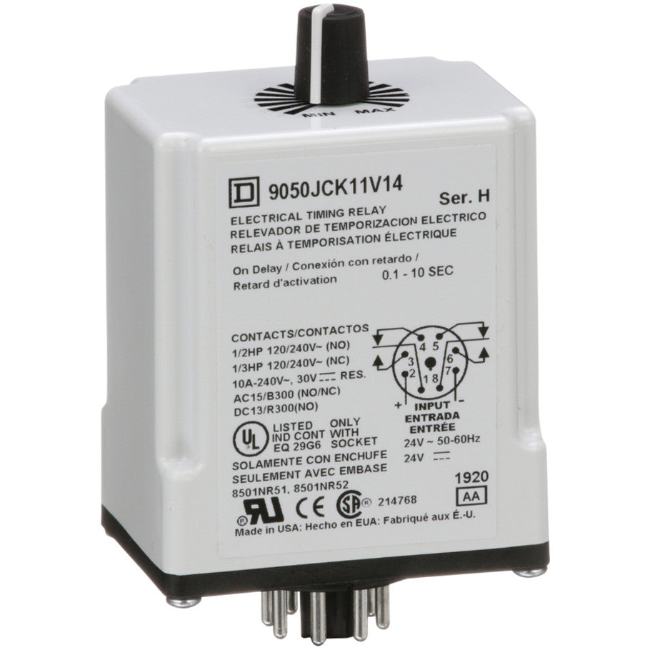Plug-In 24V Variable Time On-Delay Relay with 0.1-10 Second Timing Range