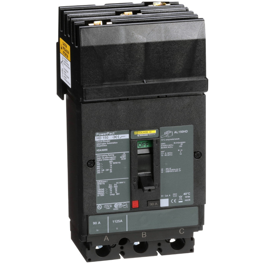 Circuit breaker, PowerPacT H, 90A, 3 pole, 600VAC, 14kA, I-Line, thermal magnetic, 80 , ABC