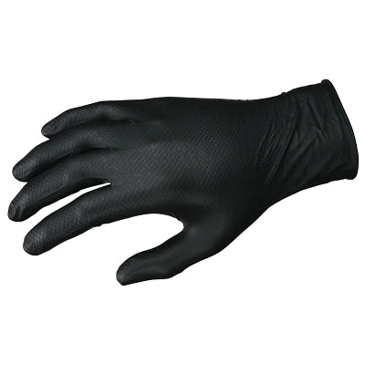 NitriShield with Grippaz Technology Nitrile Glove, Rolled Cuff, Unlined, X-Large, Black, 6 mil