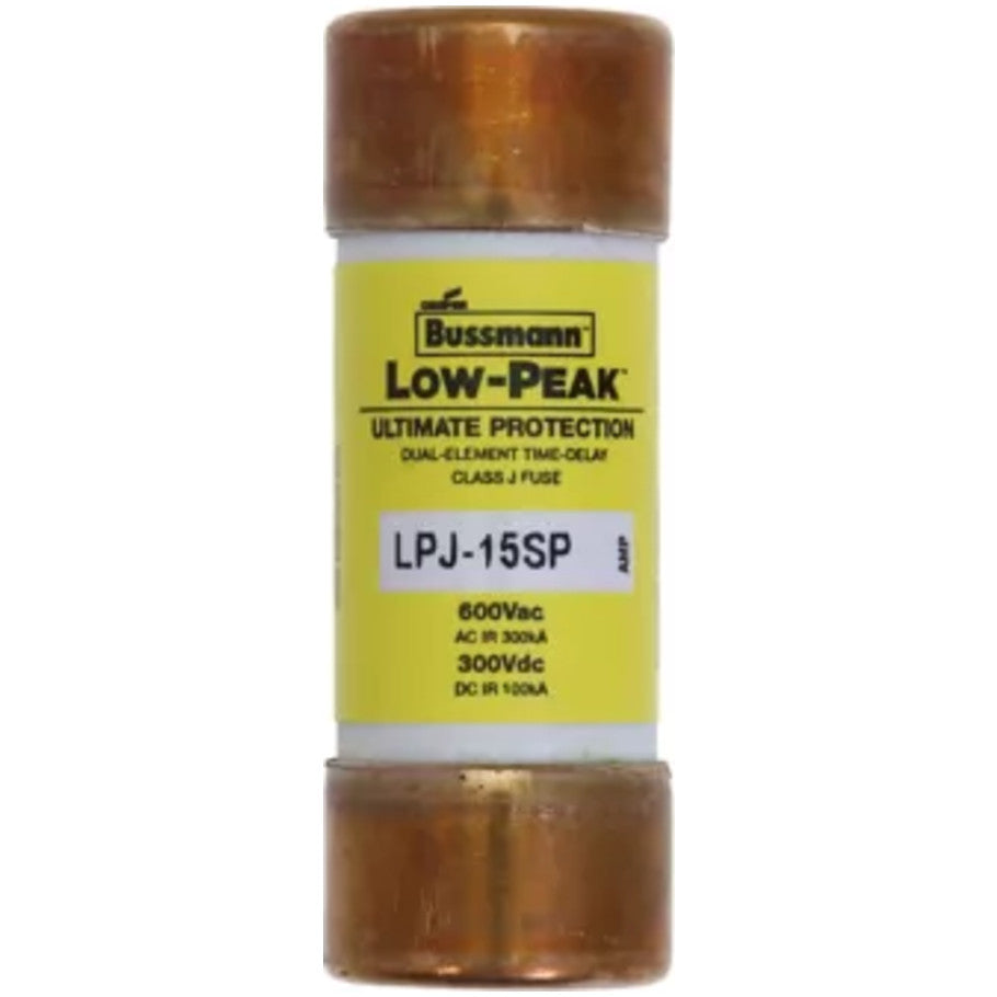 Low-Peak LPJ-SP Series Class J Time Delay Fuse, Dual-Element, Current-Limiting, 15A, 600Vac/300Vdc