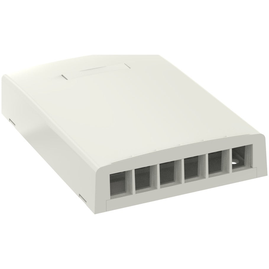 Surface Mount Box, ABS, Screw Mount, Surface Mount, 6 Port, White, 1 per Package, 10 per Package, 6.66 x 4.7 x 1.26 in., Yes