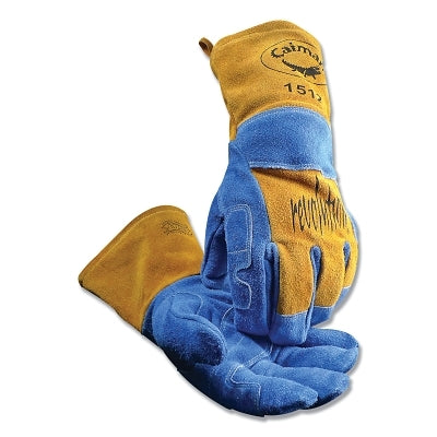 1512 revolution Cow Split Wool Insulated Back MIG/Stick/Plasma Welding Gloves, One Size, Blue/Gold, Gauntlet Cuff
