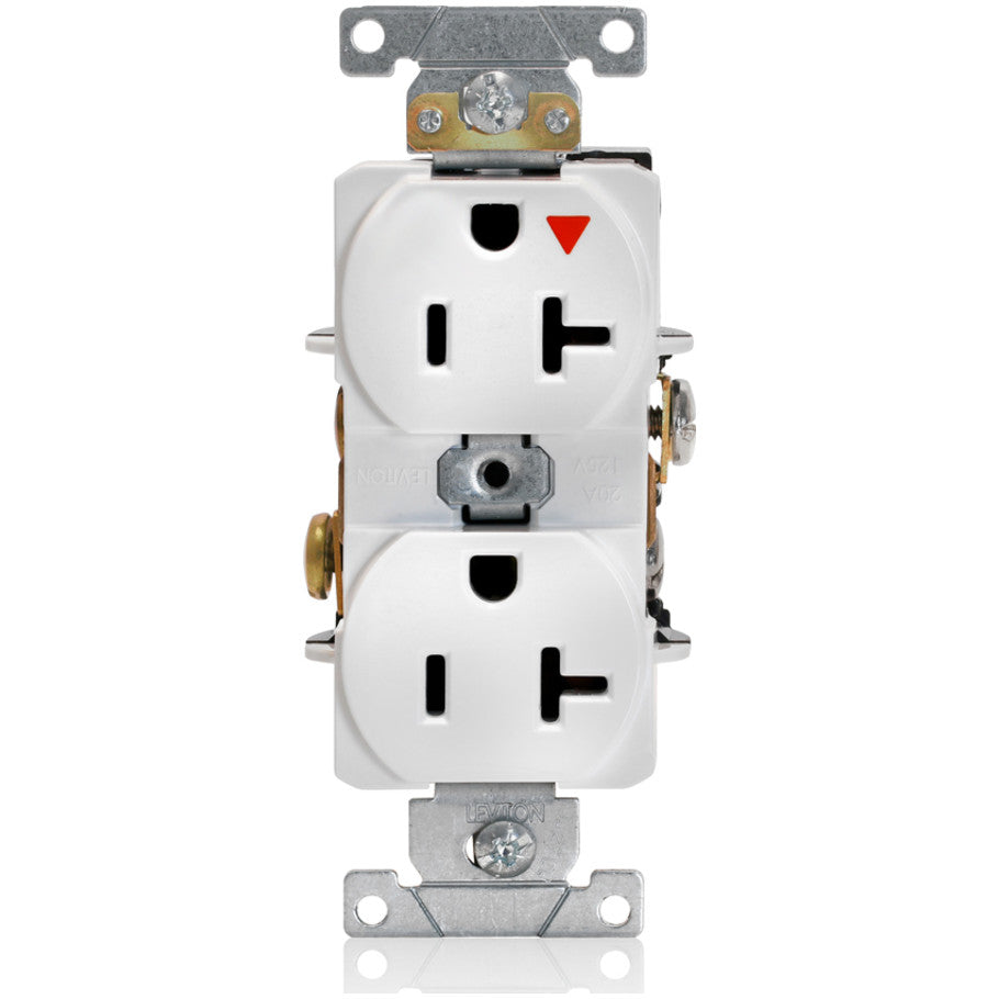 Straight Blade Duplex Receptacle, Isolated Ground, 20A, 125V, 2P3W, NEMA 5-20R, Back and Side 8-Hole Feed-Thru Wired, White