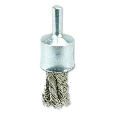 Knot Wire End Brush, Stainless Steel Bristles, 1/2 in Brush dia x 0.014 in Wire, 20000 RPM, 10 EA/BX