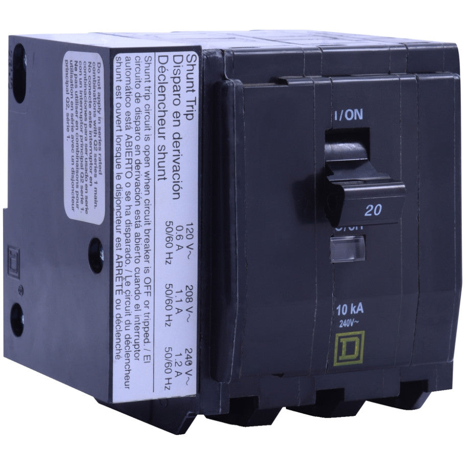 QO Miniature Circuit Breaker, Plug-In, Shunt Trip, 10kA, 240 Vac, 3-Pole, 30A