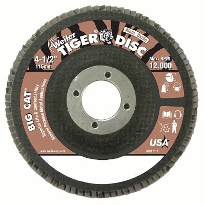 Tiger Big Cat High Density Flap Disc, 4-1/2 in dia, 40 Grit, 7/8 in Arbor, 12000 rpm, Type 27