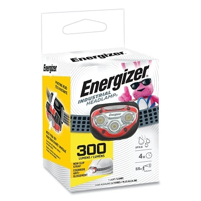 Industrial 300 Lumens Headlamp, 3 Batteries, AAA, 300 Lumens, Red