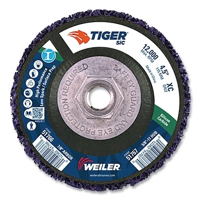 Tiger Strip Disc, 4.5 in dia, 5/8 in - 11 UNC Nut, X-Coarse, 12000 RPM, Silicon Carbide, Purple