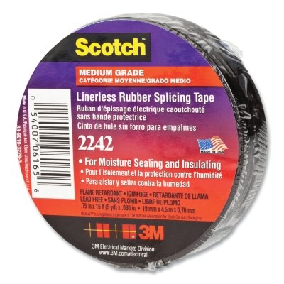 3M 61656 Linerless Electrical Rubber Splicing Tape 2242, 3/4 in W x 15 ft L, Black