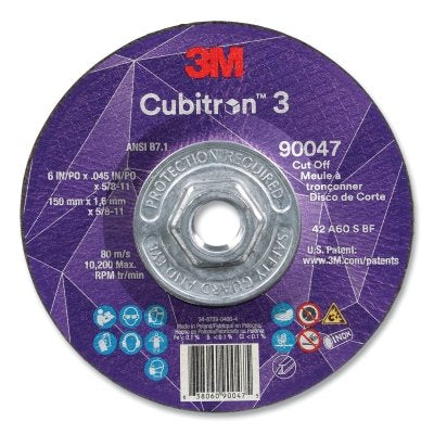 3M 638060-90047 Cubitron 3 Cut-Off Wheel, 6 in dia x 0.045 in Thick x 5/8 in-11 Arbor, 60+ Grit, T27